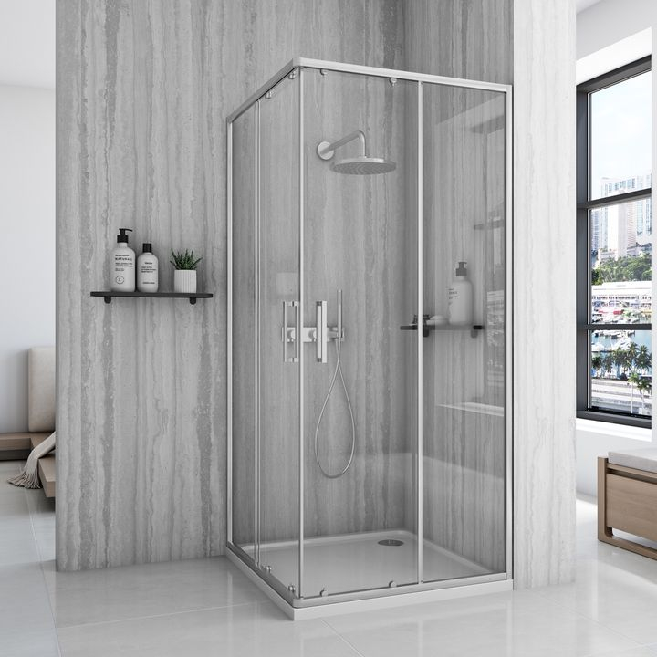 Cabină de duș Rea City cu cadita neagra 90x90 cm crom periat [2]