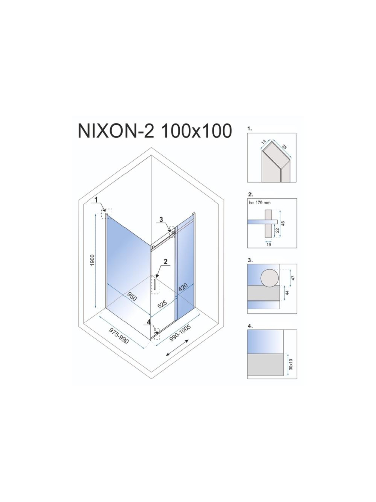 Cabina de dus Rea Nixon deschidere dreapta 100x100 cm crom [7]