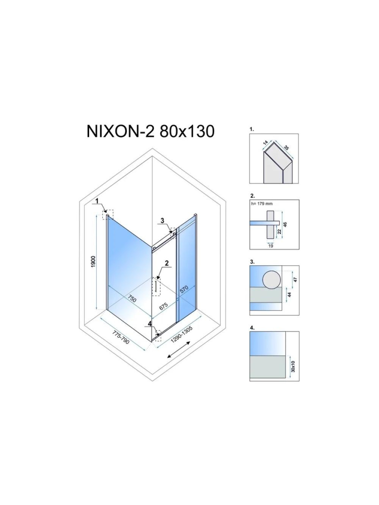Cabina de dus Rea Nixon deschidere dreapta 130x80 cm crom [7]