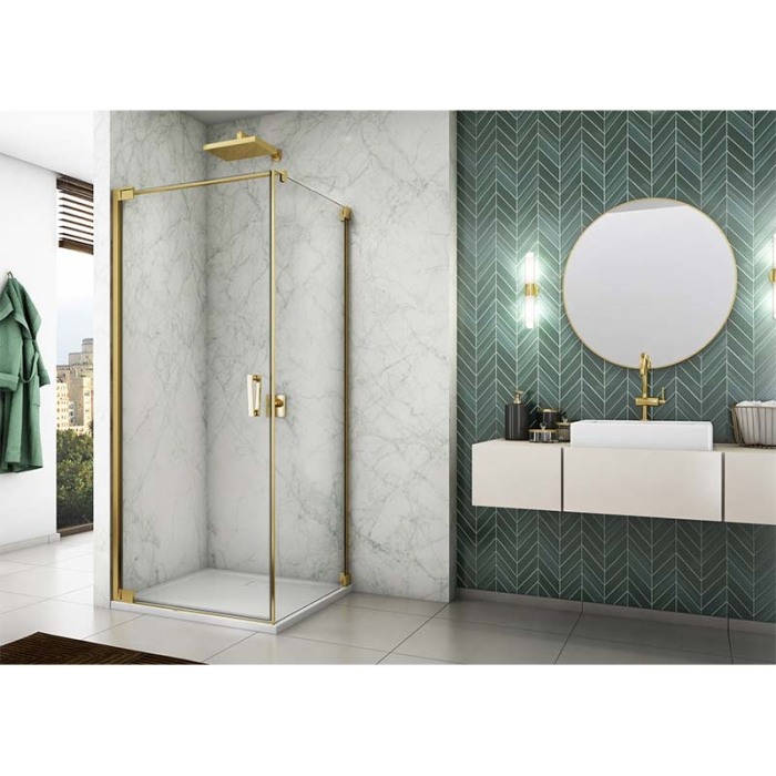 Cabina de dus, SanSwiss, Cadura Opal, patrata, 80 x 80 cm, cu deschidere pe stanga, auriu [3]