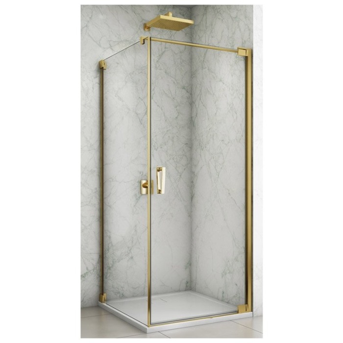 Cabina de dus, SanSwiss, Cadura Opal, patrata, 90 x 90 cm, cu deschidere pe dreapta, auriu [1]