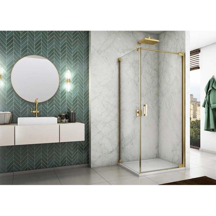 Cabina de dus, SanSwiss, Cadura Opal, patrata, 90 x 90 cm, cu deschidere pe dreapta, auriu [3]
