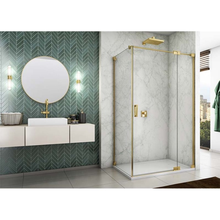 Cabina de dus, SanSwiss, Cadura Rubin, patrata, 90 x 90 cm, cu deschidere pe dreapta, auriu [3]