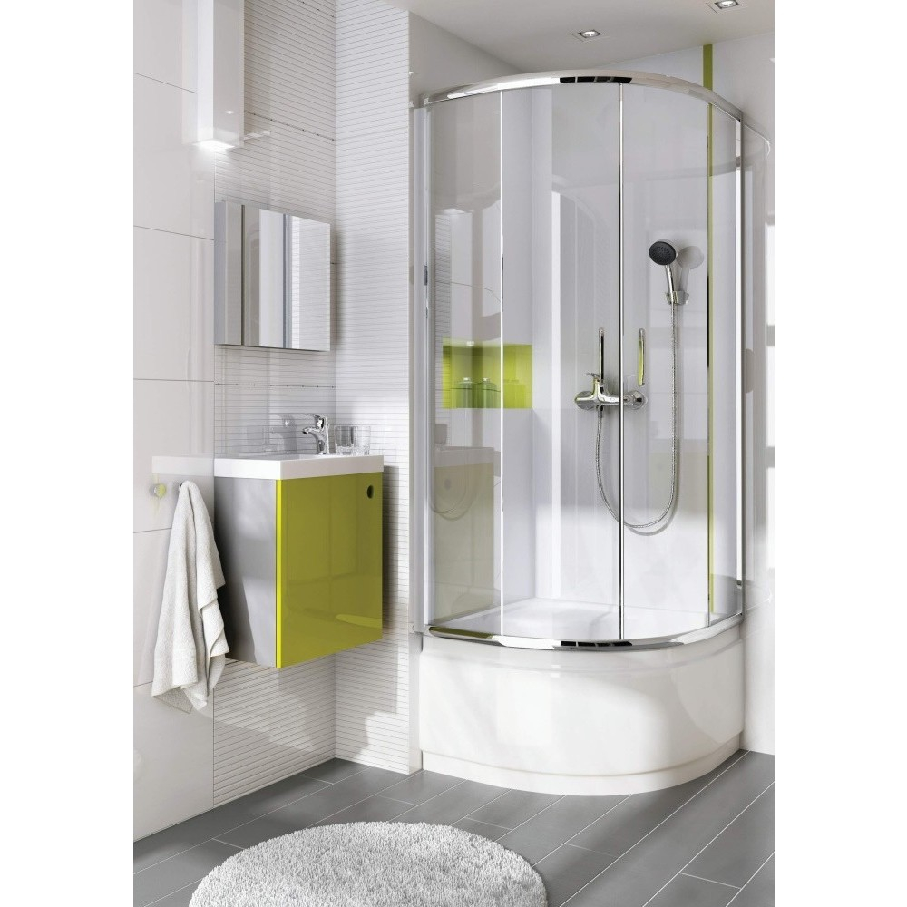 Cabina de dus semirotunda Deante Funkia cu usi culisante 80x80 cm finisaj crom cu sticla transparenta [2]