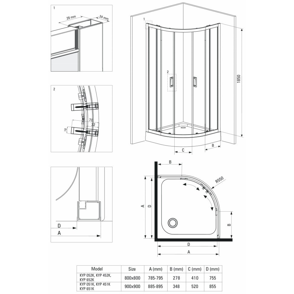 Cabina de dus semirotunda Deante Funkia negru cu usi culisante 80x80 cm [4]