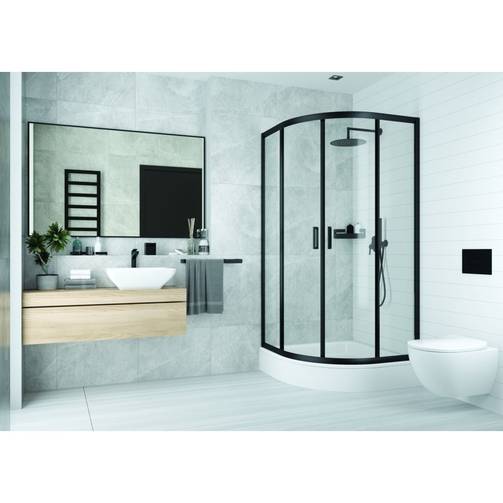 Cabina de dus semirotunda Deante Funkia negru cu usi culisante 80x80 cm [3]