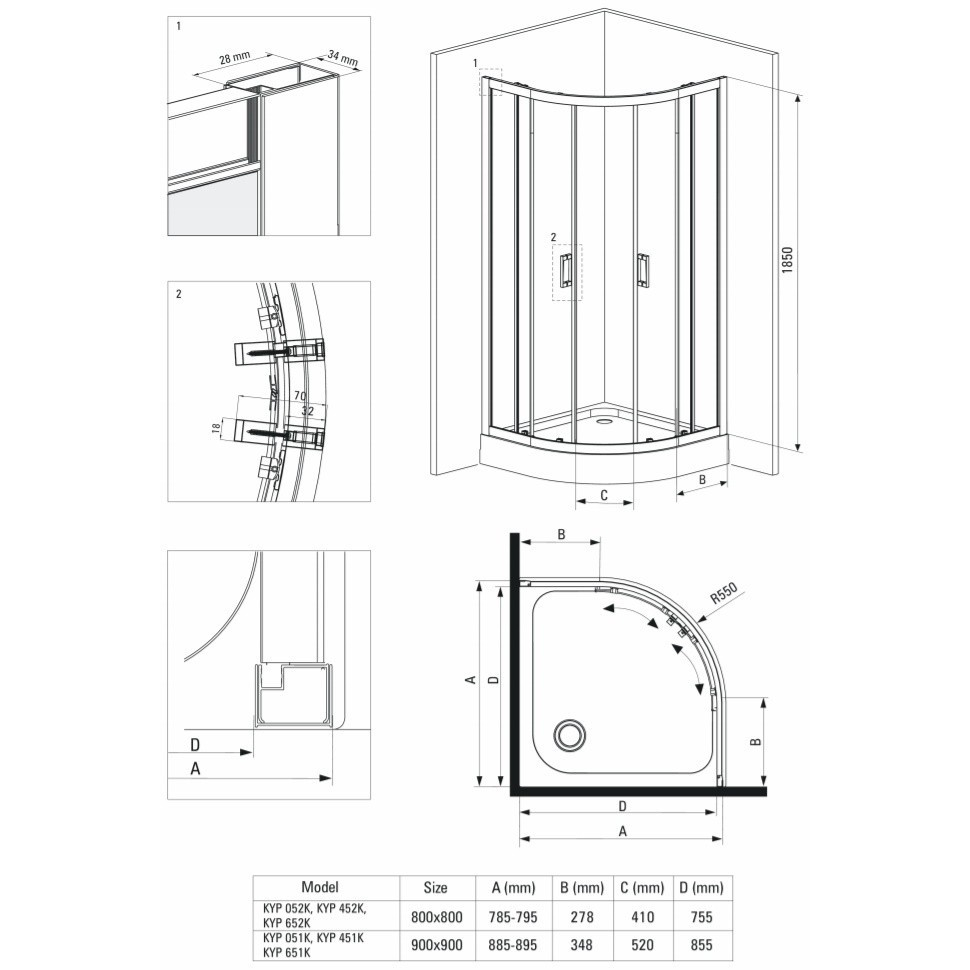 Cabina de dus semirotunda Deante Funkia negru cu usi culisante 90x90 cm [4]