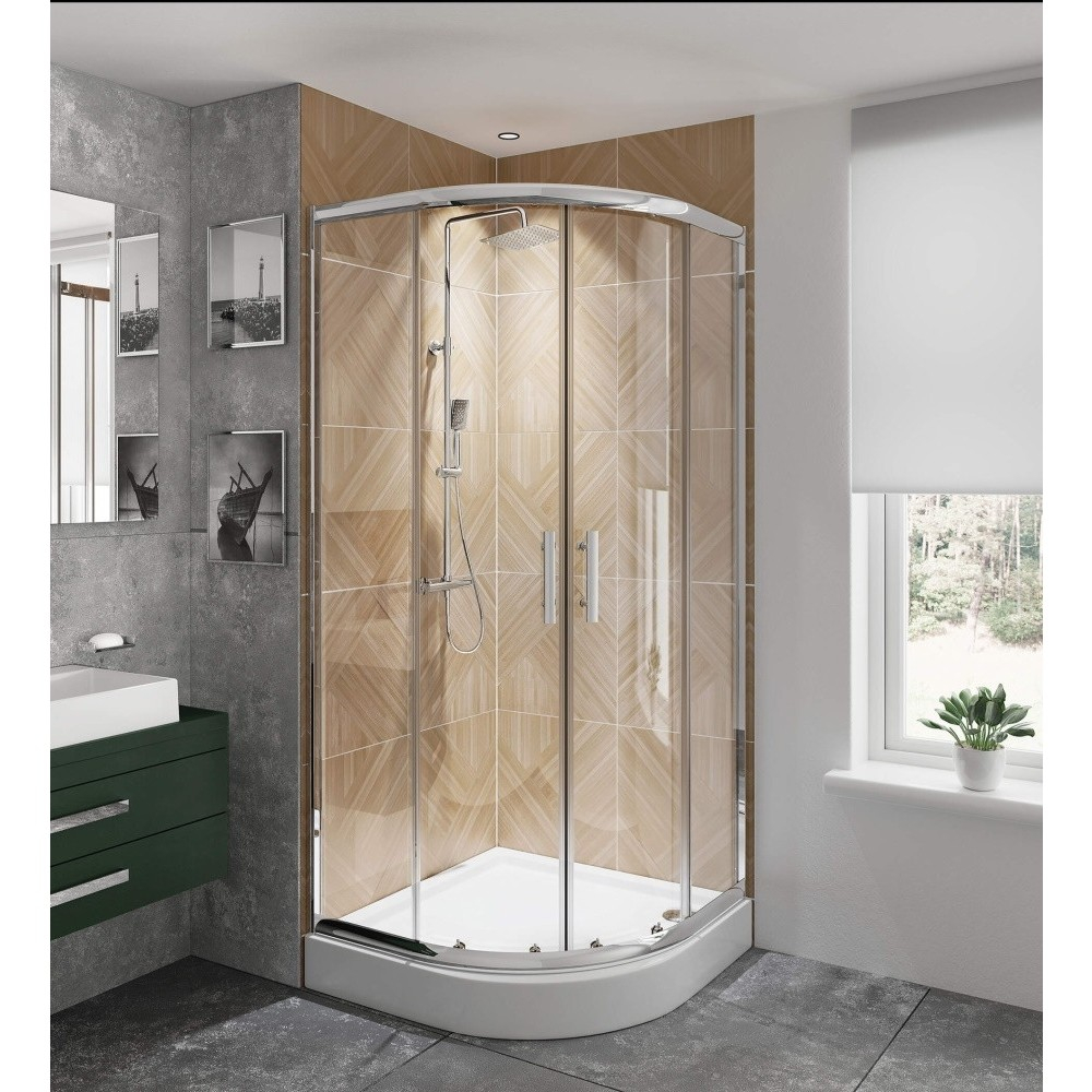 Cabina de dus semirotunda Deante Jasmin Plus cu usi culisante 90x90cm finisaj crom [2]