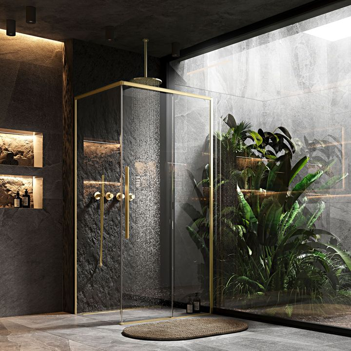 Cabina de dus SOLAR cu cadita neagra 100x80cm auriu periat  [10]