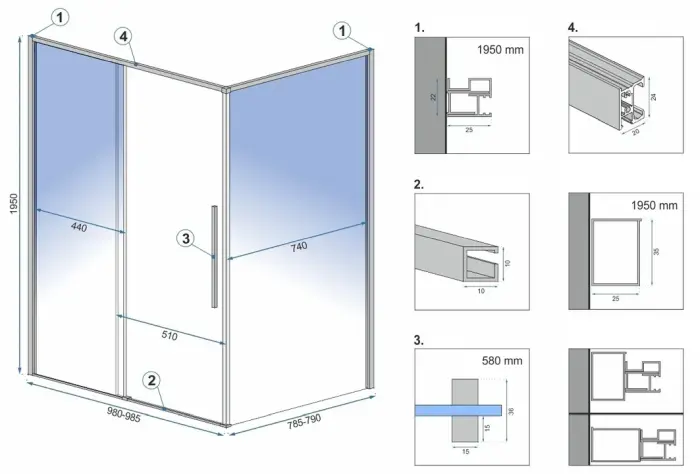 Cabina de dus Solar Negru Mat 80x100cm, Rea [7]