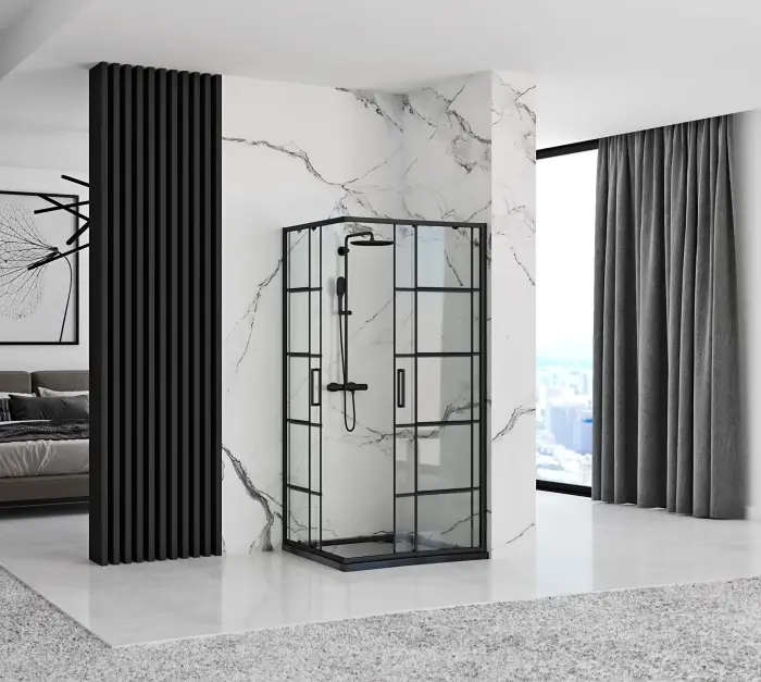 Cabina dus cu cadita de dus dreptunghiulara cu usi culisante Rea Concept 80x100 negru mat [3]