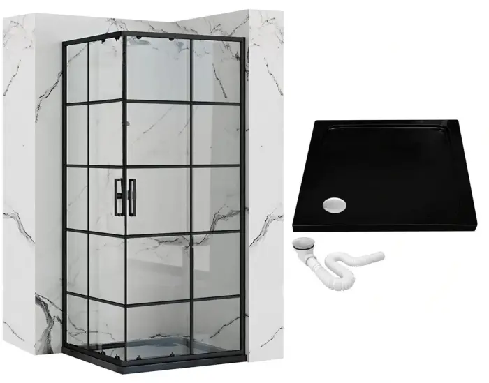 Cabina dus cu cadita de dus dreptunghiulara cu usi culisante Rea Concept 80x100 negru mat [6]