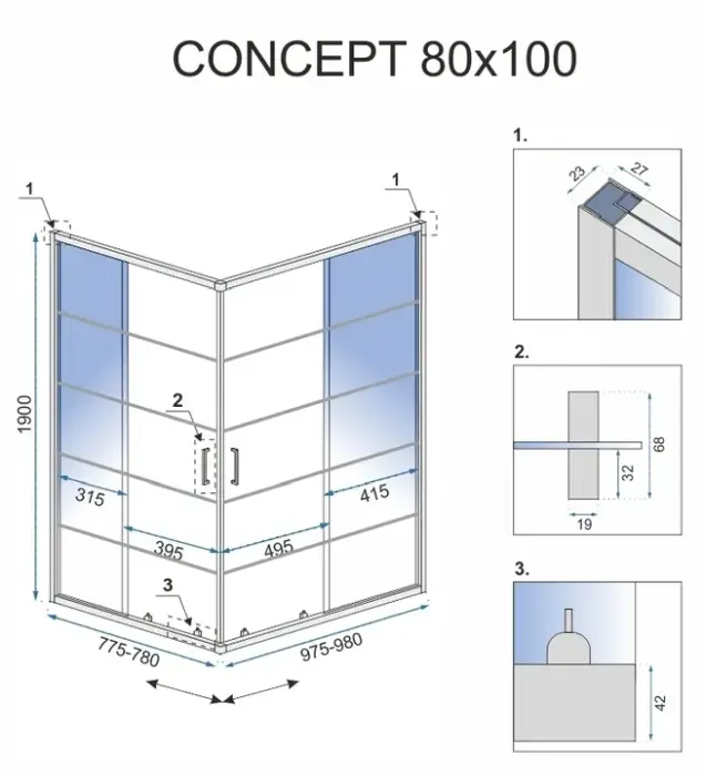 Cabina dus cu cadita de dus dreptunghiulara cu usi culisante Rea Concept 80x100 negru mat [5]