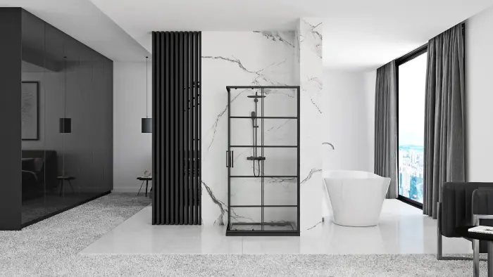 Cabina dus cu cadita de dus dreptunghiulara cu usi culisante Rea Concept 80x100 negru mat [4]