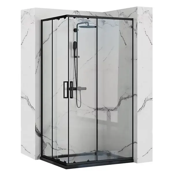 Cabina dus cu cadita de dus dreptunghiulara si usi glisante Rea Punto 80x100 negru mat [1]