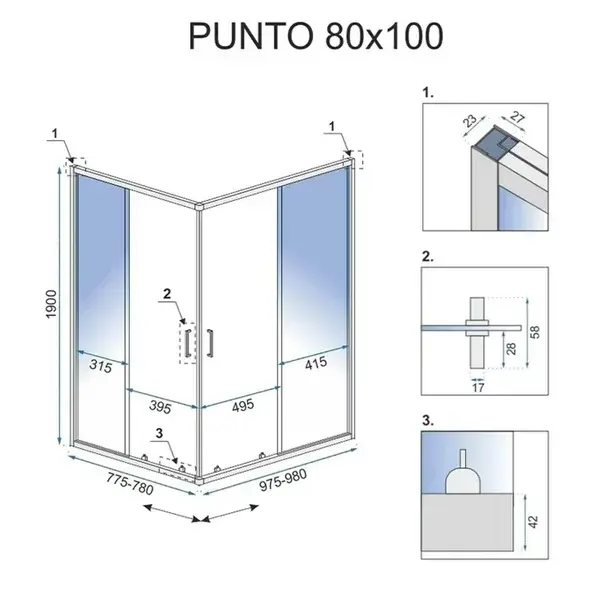 Cabina dus cu cadita de dus dreptunghiulara si usi glisante Rea Punto 80x100 negru mat [2]