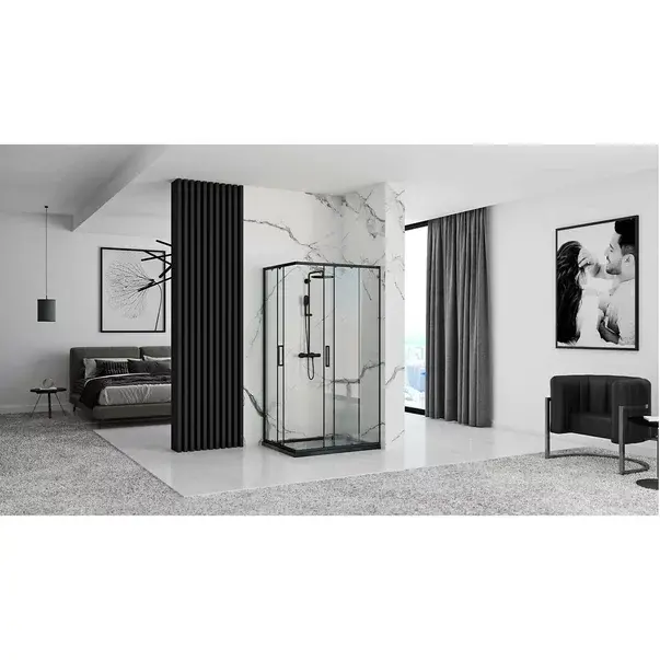 Cabina dus cu cadita de dus dreptunghiulara si usi glisante Rea Punto 80x100 negru mat [6]