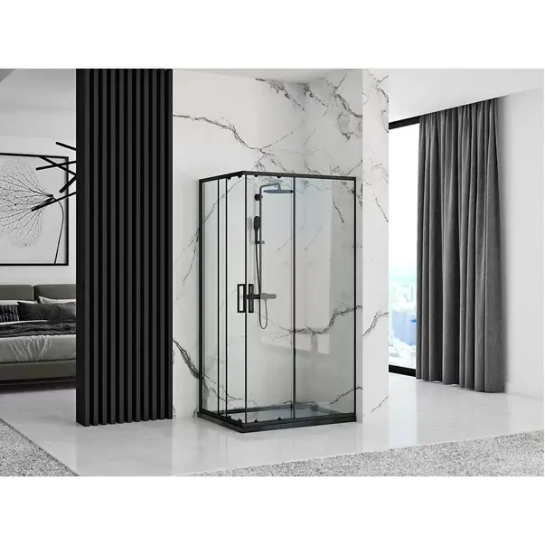 Cabina dus cu cadita de dus dreptunghiulara si usi glisante Rea Punto 80x100 negru mat [5]
