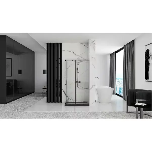 Cabina dus cu cadita de dus dreptunghiulara si usi glisante Rea Punto 80x100 negru mat [8]