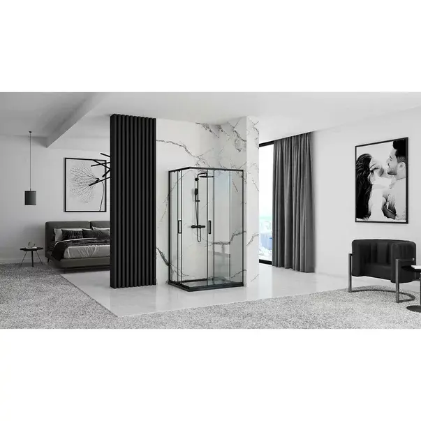 Cabina dus cu cadita de dus dreptunghiulara si usi glisante Rea Punto 80x100 negru mat [7]