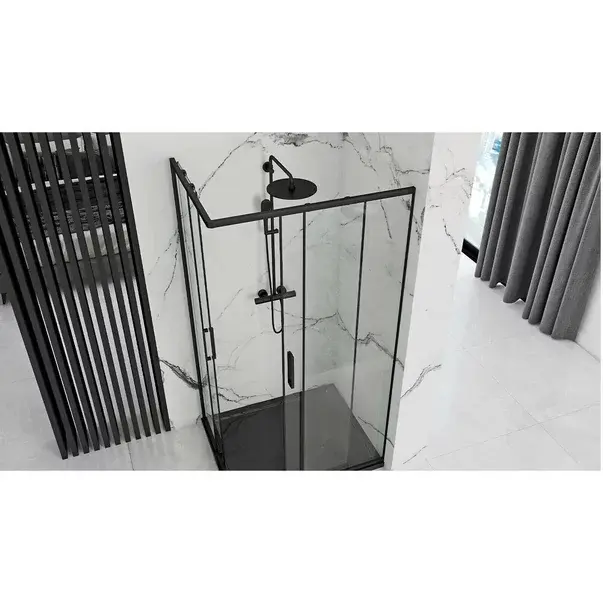 Cabina dus cu cadita de dus dreptunghiulara si usi glisante Rea Punto 80x100 negru mat [4]