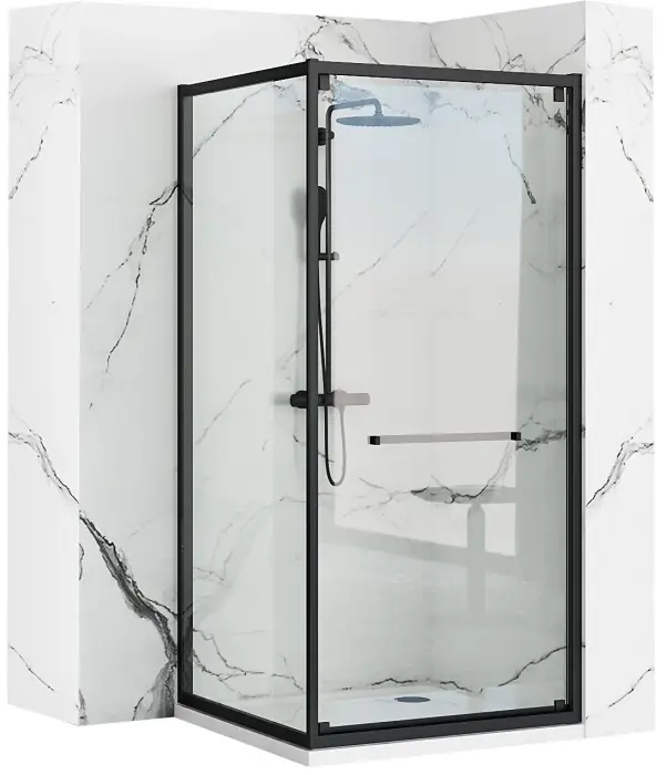 Cabina dus cu cadita de dus patrata cu usa culisanta Rea Space In 90x90 negru mat [1]