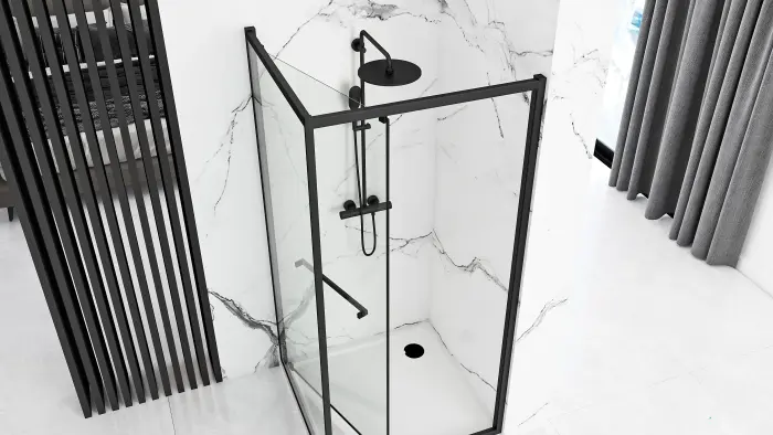 Cabina dus cu cadita de dus patrata cu usa culisanta Rea Space In 90x90 negru mat [5]