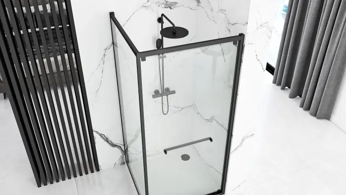 Cabina dus cu cadita de dus patrata cu usa culisanta Rea Space In 90x90 negru mat [6]