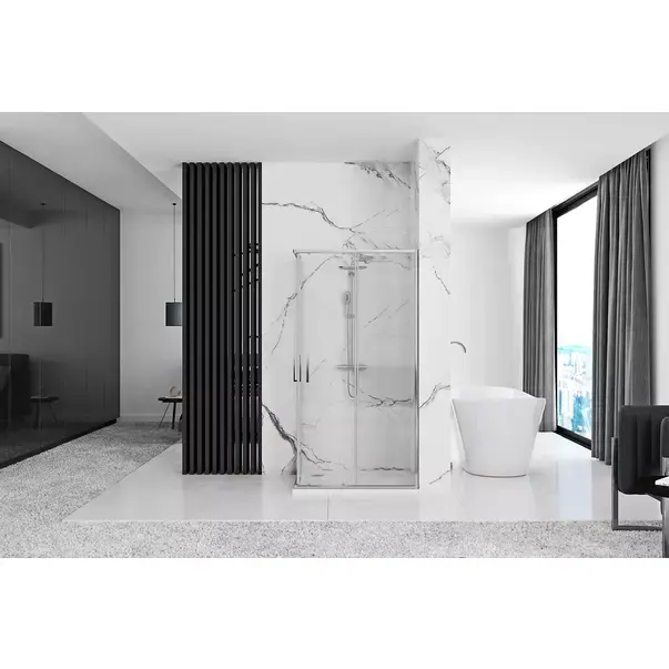 Cabina dus cu cadita de dus patrata Rea Punto crom cu doua usi culisante 80x80 negru [3]