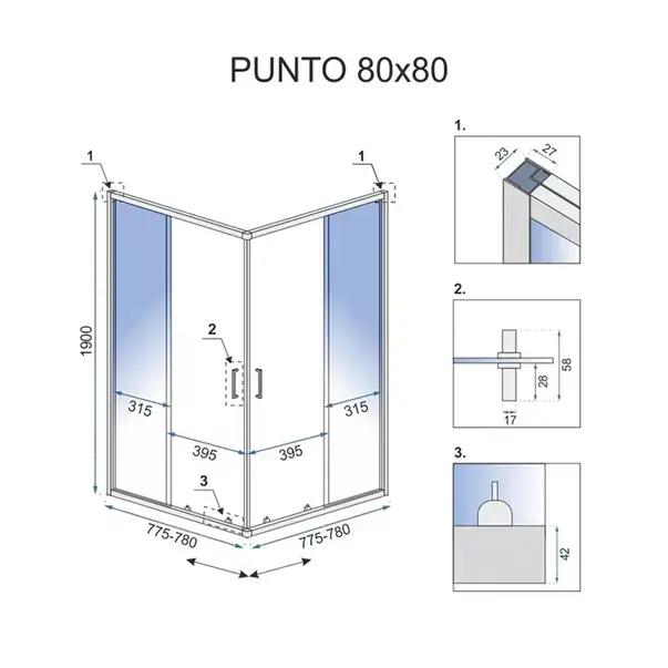 Cabina dus cu cadita de dus patrata Rea Punto crom cu doua usi culisante 80x80 negru [9]