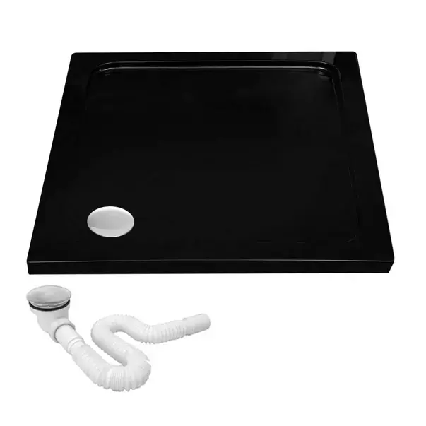 Cabina dus cu cadita de dus patrata Rea Punto crom cu doua usi culisante 80x80 negru [5]
