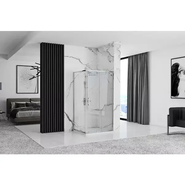Cabina dus cu cadita de dus patrata Rea Punto crom cu doua usi culisante 80x80 negru [4]