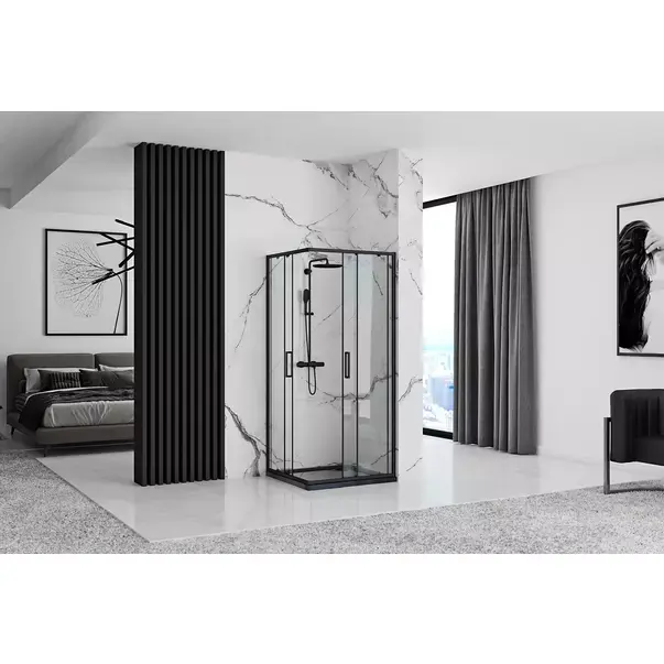 Cabina dus cu cadita de dus patrata Rea Punto cu doua usi culisante 80x80 negru [5]