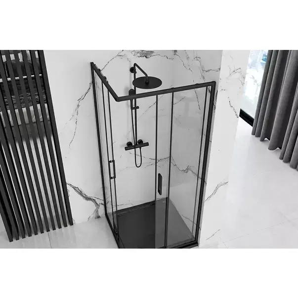 Cabina dus cu cadita de dus patrata Rea Punto cu doua usi culisante 80x80 negru [3]