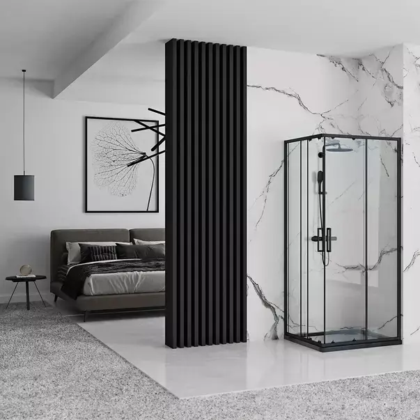 Cabina dus cu cadita de dus patrata Rea Punto cu doua usi culisante 80x80 negru [2]