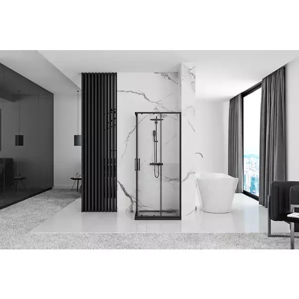 Cabina dus cu cadita de dus patrata Rea Punto cu doua usi culisante 80x80 negru [5]