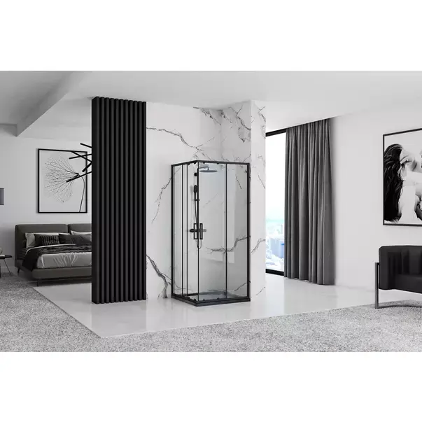 Cabina dus cu cadita de dus patrata Rea Punto cu doua usi culisante 80x80 negru [4]