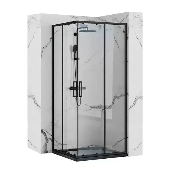 Cabina dus cu cadita de dus patrata Rea Punto cu doua usi culisante 80x80 negru [1]