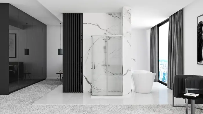 Cabina dus cu cadita de dus patrata Rea Punto cu doua usi culisante 90x90 crom - negru [4]