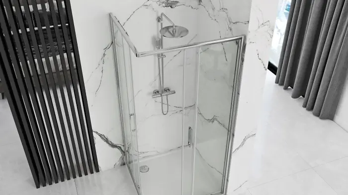 Cabina dus cu cadita de dus patrata Rea Punto cu doua usi culisante 90x90 crom - negru [3]