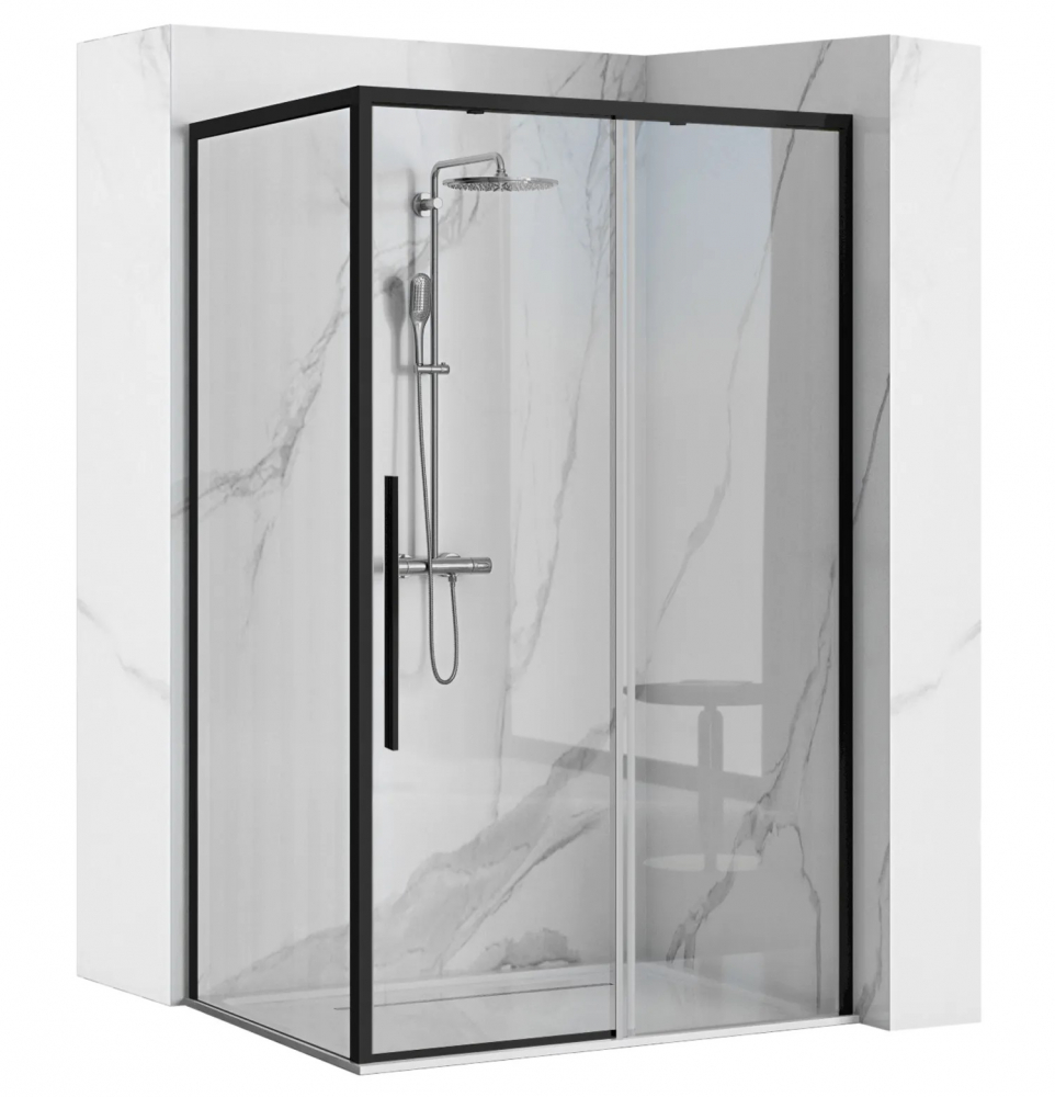 Cabina dus cu cadita de dus patrata Rea Solar cu usa glisanta 90x90 negru mat - alb [1]