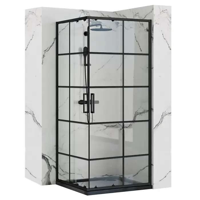 Cabina dus cu cadita de dus patrata si usi culisante Rea Concept 80x80 negru - alb [1]