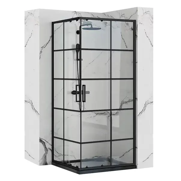 Cabina dus cu cadita de dus patrata si usi glisante Rea Concept 90x90 negru mat [1]
