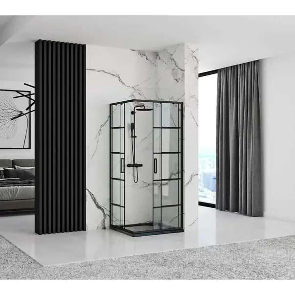 Cabina dus cu cadita de dus patrata si usi glisante Rea Concept 90x90 negru mat [5]