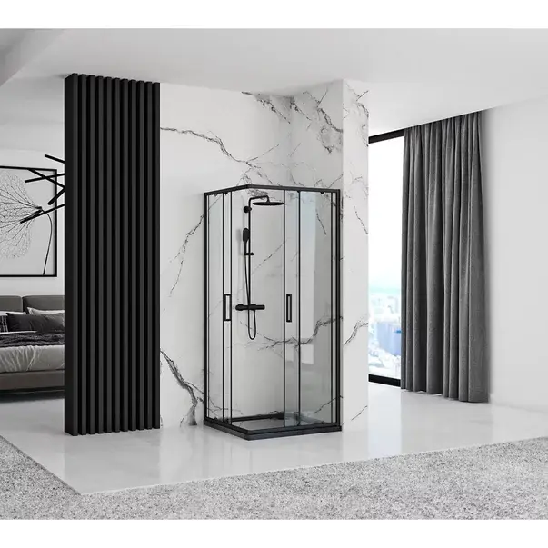 Cabina dus cu cadita de dus patrata si usi glisante Rea Punto 90x90 alb [4]