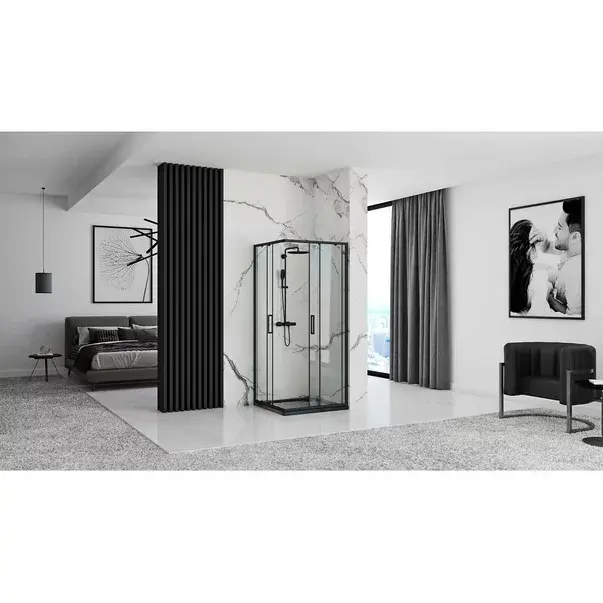 Cabina dus cu cadita de dus patrata si usi glisante Rea Punto 90x90 negru mat [8]
