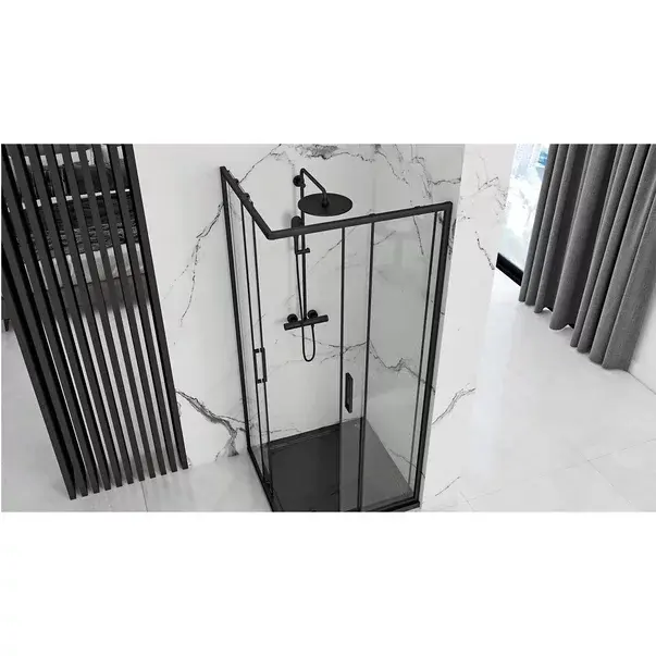 Cabina dus cu cadita de dus patrata si usi glisante Rea Punto 90x90 negru mat [5]