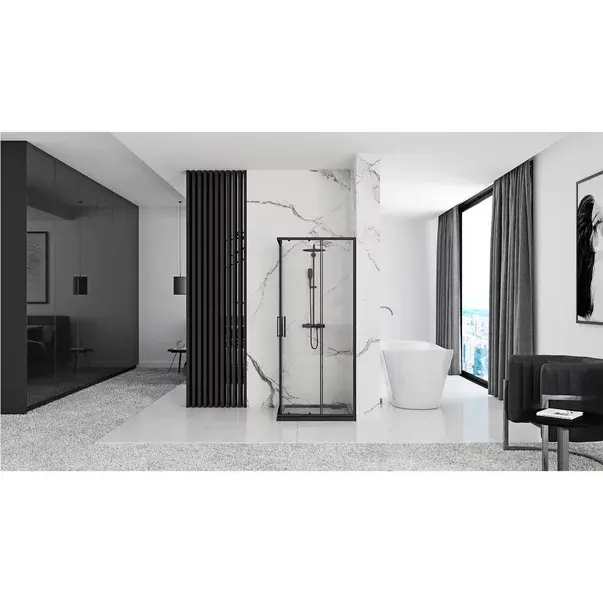 Cabina dus cu cadita de dus patrata si usi glisante Rea Punto 90x90 negru mat [6]