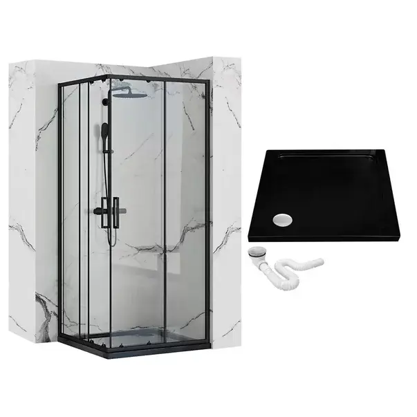 Cabina dus cu cadita de dus patrata si usi glisante Rea Punto 90x90 negru mat [9]