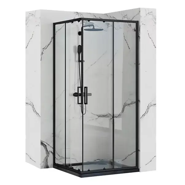 Cabina dus cu cadita de dus patrata si usi glisante Rea Punto 90x90 negru mat [1]